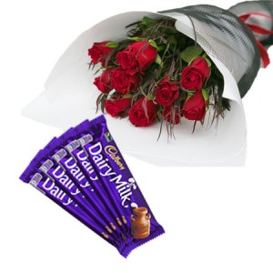 Dairy Milk Chocolates & Red Roses Bouquet